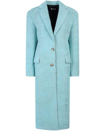 Krizia Jersey Pleated Fabric Coat - Blue