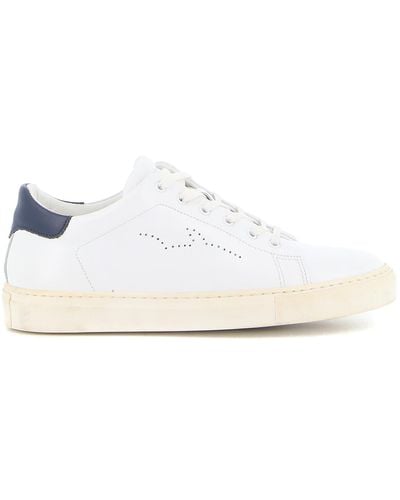 Paul & Shark Perforated Logo Leather Sneakers - White