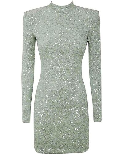 Elisabetta Franchi Long Sleeves High Neck Dress With Paillettes - Green
