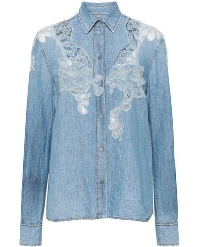 Ermanno Scervino Lace Detail Shirt - Blue
