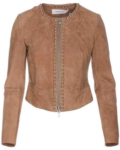 Bully Suede Jacket With Frontal Zip Closure - Brown