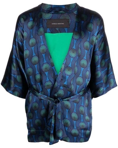 OZWALD BOATENG Printed Silk Short Kimono - Blue
