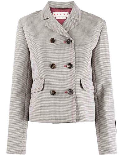 Marni Houndstooth-pattern Double-breasted Blazer - Gray
