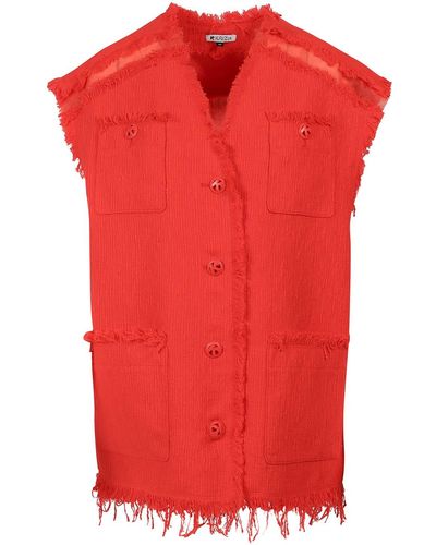 K KRIZIA Tweed Vest With Frayed Profiles - Red