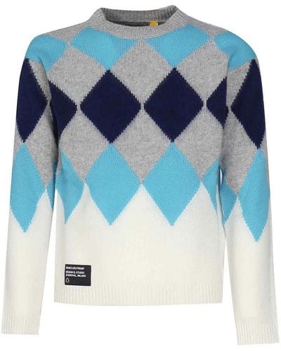 Moncler Argyle Sweater In Wool And Cashmere - Blue