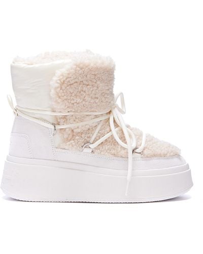 Ash Mobo Shearling-trim Lace-up Booties - White