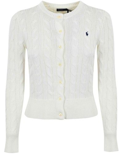 Polo Ralph Lauren Cable Cardigan With Logo - White