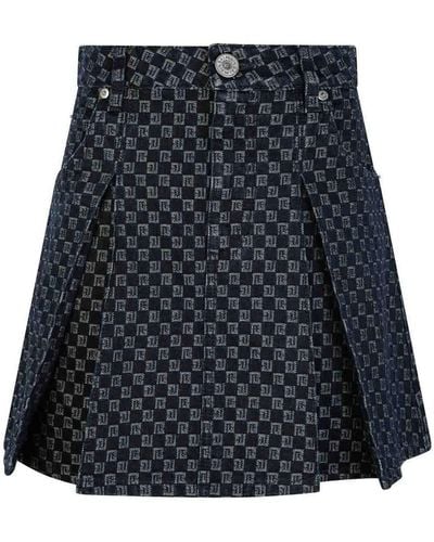 Balmain Navy Cotton Monogram Mini Skirt - Blue