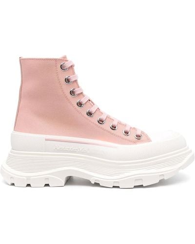 Alexander McQueen Canvas Boots With Hight Sole - Pink
