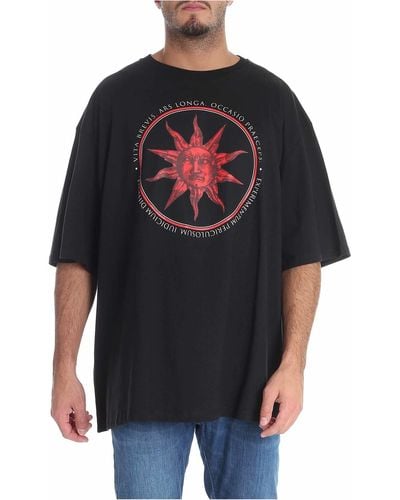 Fausto Puglisi T-shirt With Red Sun Print - Black