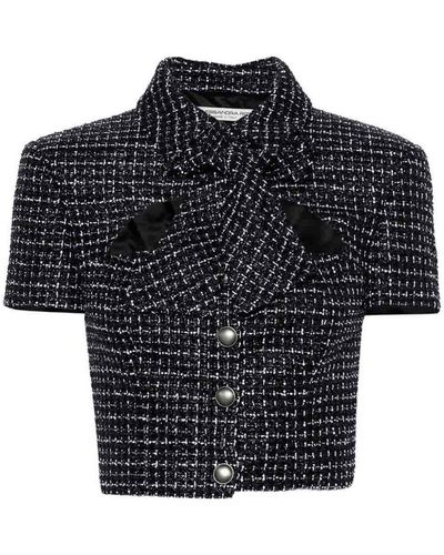 Alessandra Rich Checked Tweed Cropped Jacket - Black