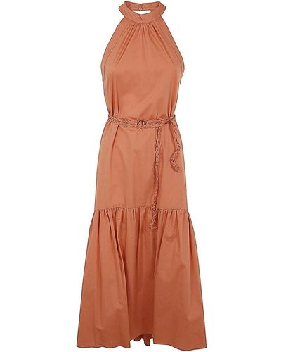 Twin Set Halter Neck Long Dress - Brown