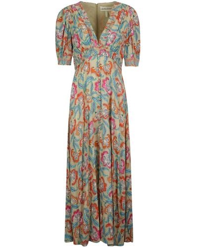 Saloni Long Dress Lea Smocked - Multicolour