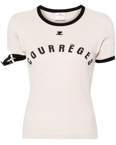 Courreges Buckle-detail Cotton T-shirt - Natural