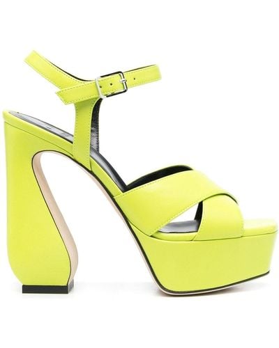 SI ROSSI Leather Heel Sandals - Yellow