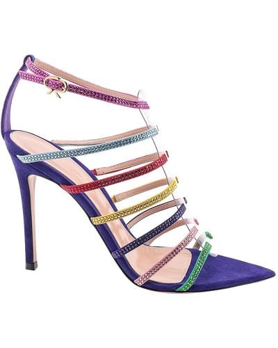 Gianvito Rossi Suede Sandals With Multicolor Rhinestones - Blue