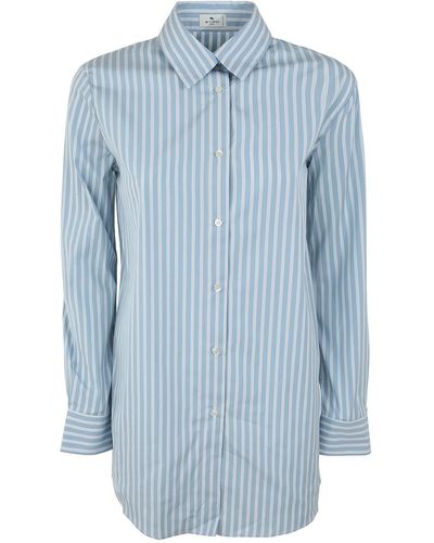 Etro Cotton Striped Oversized Shirt - Blue