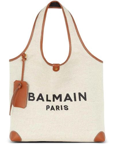 Balmain B-army Canvas And Leather Trims Tote Bag - Natural