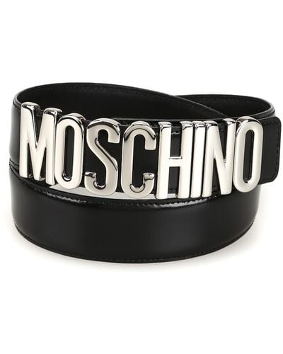 Moschino Logo Lettering Patent Leather Belt - Black
