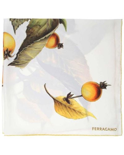 Ferragamo Silk Scarf With Khaki Pattern - Metallic