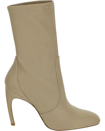 Stuart Weitzman Stretch Bootie In Dune With Curved Stiletto - Natural