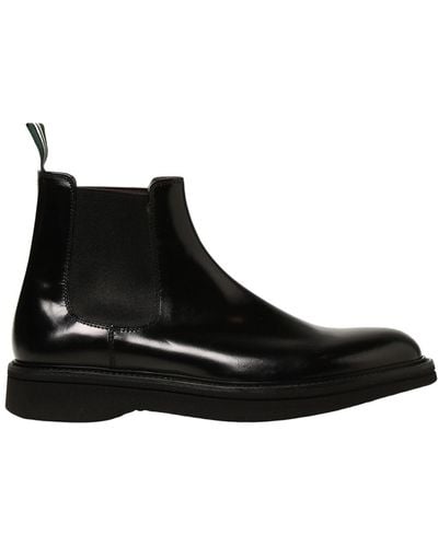 Green George Beatles Ankle Boots In Leather Po - Black