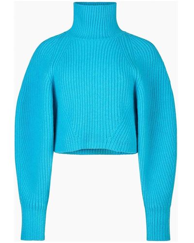 Nina Ricci Cashemere Turtle Neck Cropped Sweater - Blue