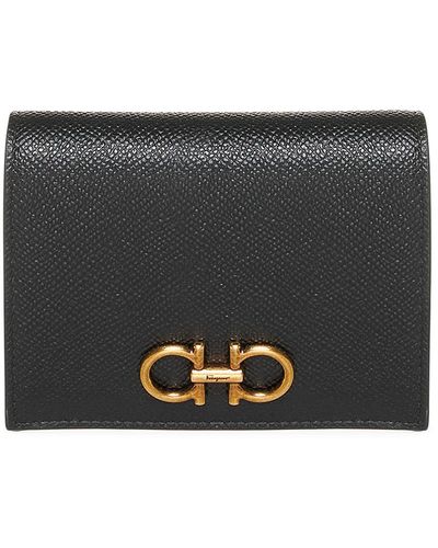 Ferragamo Grained Leather Wallet With Logo - Gray