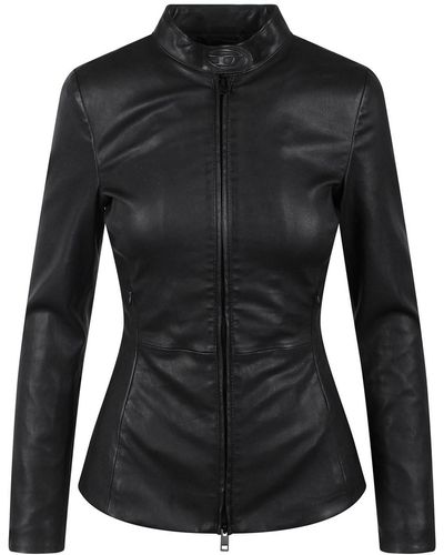 DIESEL Leather Jacket With Application - Black