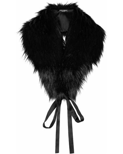 Dolce & Gabbana Ribbon Fastening Faux-fur Scarf - Black