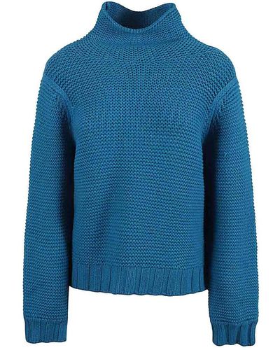 Liviana Conti Wool Blend High Neck Sweater - Blue