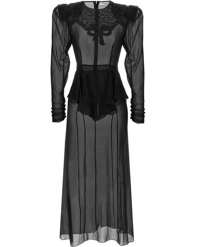 Alessandra Rich Georgette Silk Midi Dress - Black