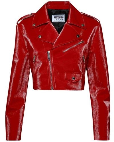 Moschino Cropped Leather Jacket - Red