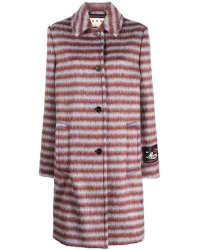 Marni Brushed Striped Single-breasted Coat - Red