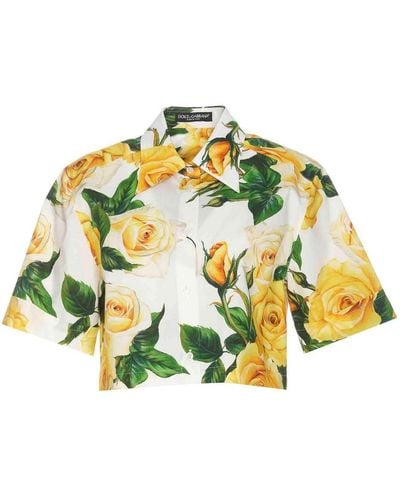 Dolce & Gabbana Short Rose Print Shirt - Metallic