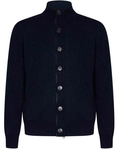 Brioni Dark Cashmere Cardigan With Horn Buttons - Blue