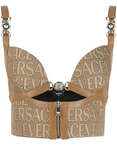 Versace All Over Logo Canvas Blend Top - Natural