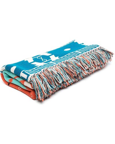 Alanui Intarsia-knit Wool Fringe Blanket - Blue