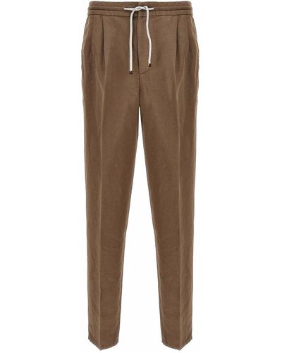 Brunello Cucinelli Linen Blend Trousers - Brown