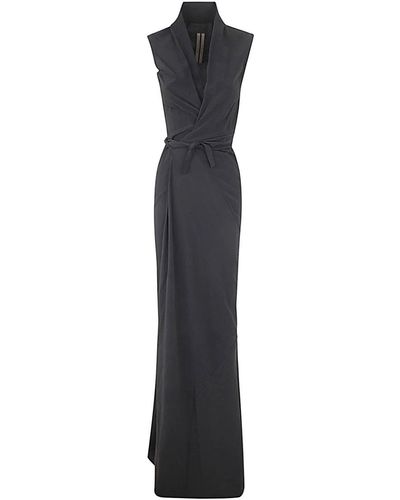 Rick Owens Sleeveless Long Wrap Gown Dress - Black