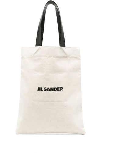 Jil Sander Book Tote Linen Shopping Bag - White