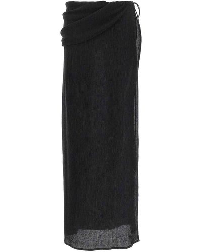Magda Butrym Long Skirt Side Split Pearls - Black