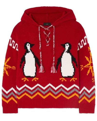 Alanui For The Love Of Pengui Knit Hoodie - Red