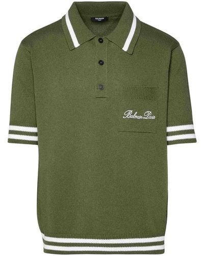 Balmain Polo Shirt In Cotton Blend - Green
