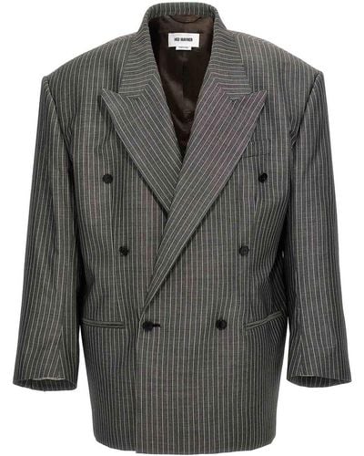 Hed Mayner Pinstriped Double-breasted Blazer - Grey