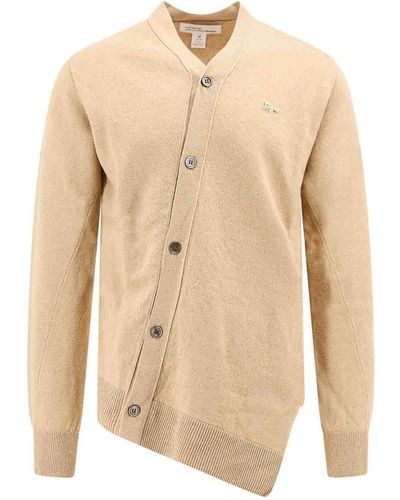 Comme des Garçons Wool Cardigan With Frontal Lacoste Patch - Natural