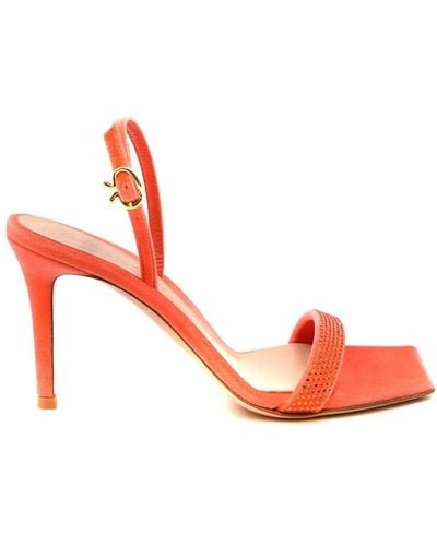 Gianvito Rossi Velvet Coral Sandals - Red