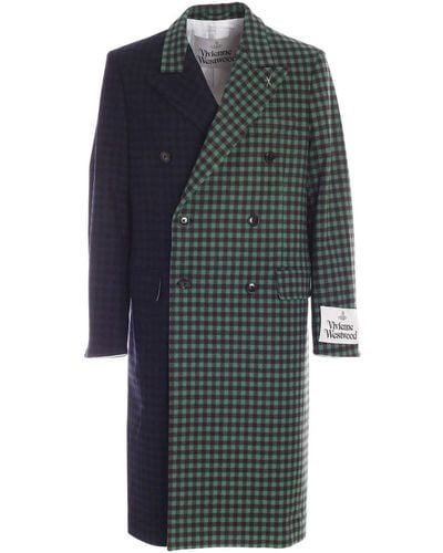 Vivienne Westwood Mini Check Melton Coat In And Blue - Grey