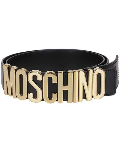 Moschino Gold-tone Logo Buckle Leather Belt - Black