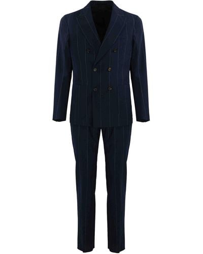 Eleventy Double-breasted Pinstripe Suit - Blue